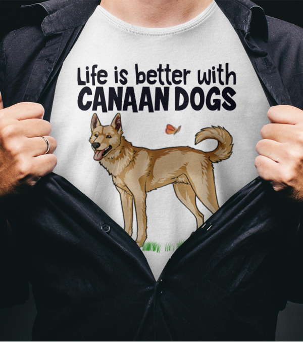 Life Is Better With Canaan Dogs Featuring Butterfly And Grass Details T-Shirt