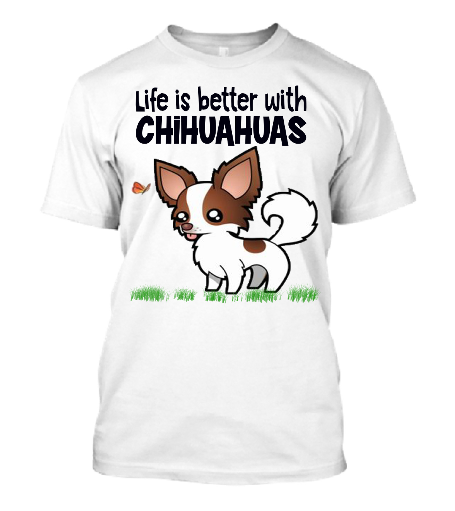 Life Is Better With Chihuahuas Cute Cartoon Butterfly Charm T-Shirt