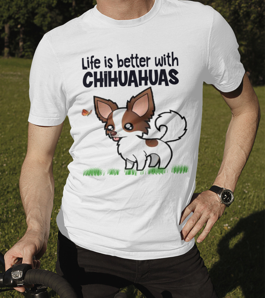 Life Is Better With Chihuahuas Cute Cartoon Butterfly Charm T-Shirt