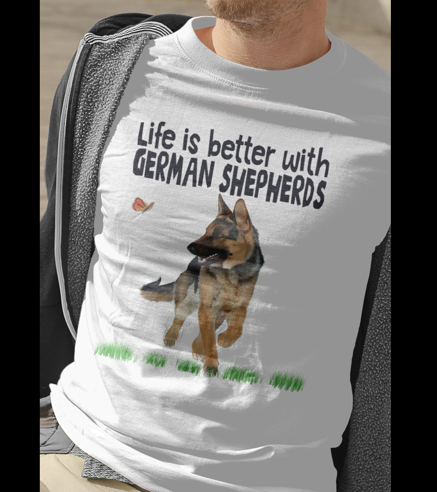 Life Is Better With German Shepherds And Butterflies In The Grass T-Shirt