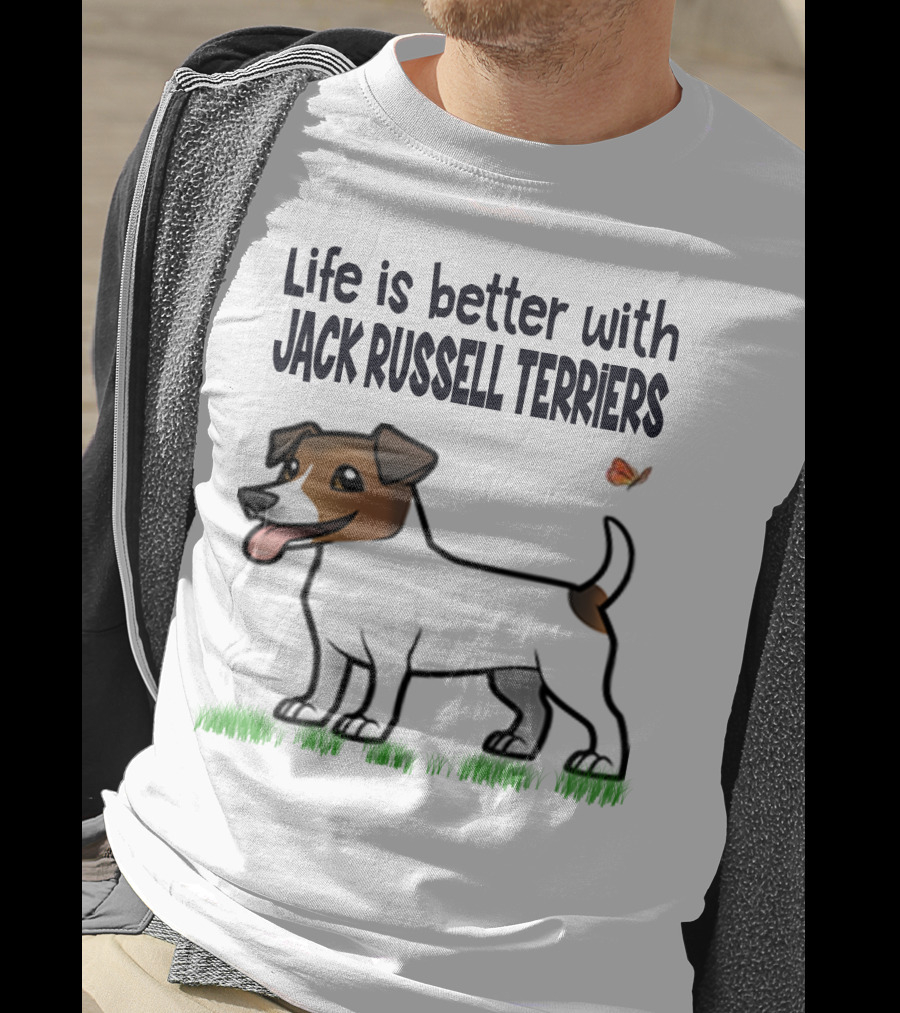 Life Is Better With Jack Russell Terriers Cute Dog And Butterfly T-Shirt