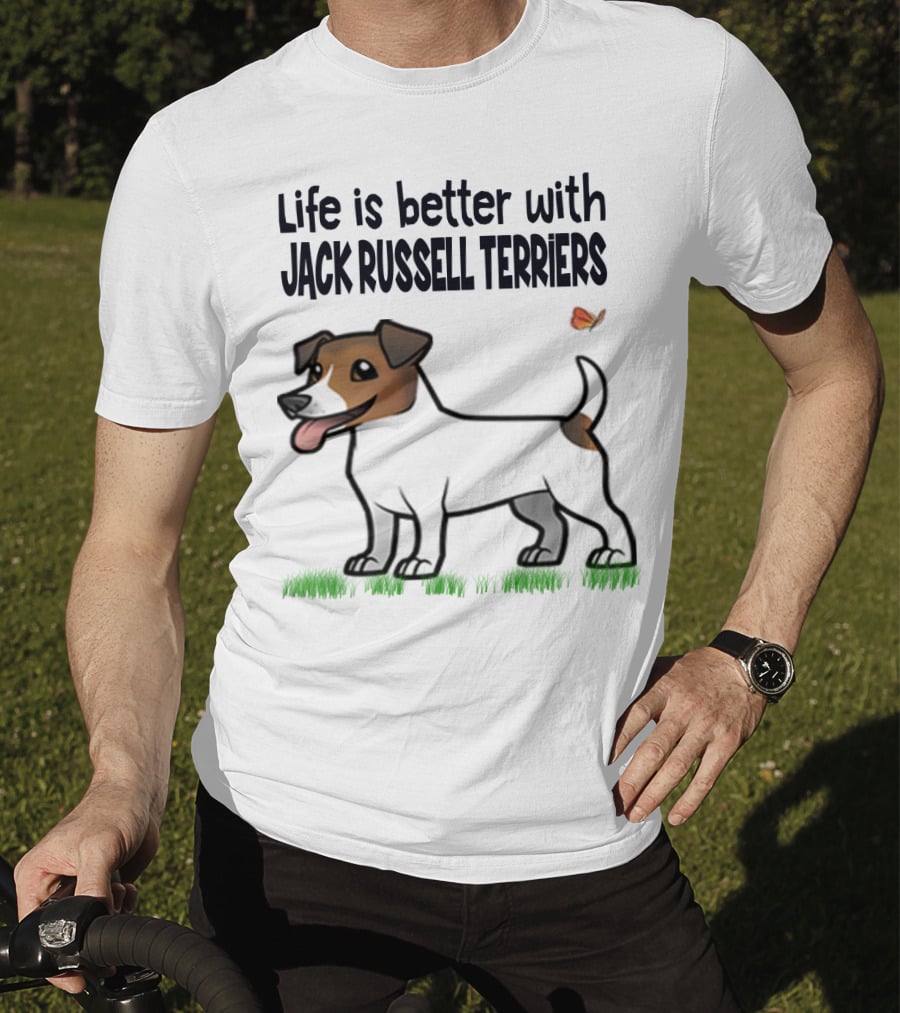 Life Is Better With Jack Russell Terriers Cute Dog And Butterfly T-Shirt