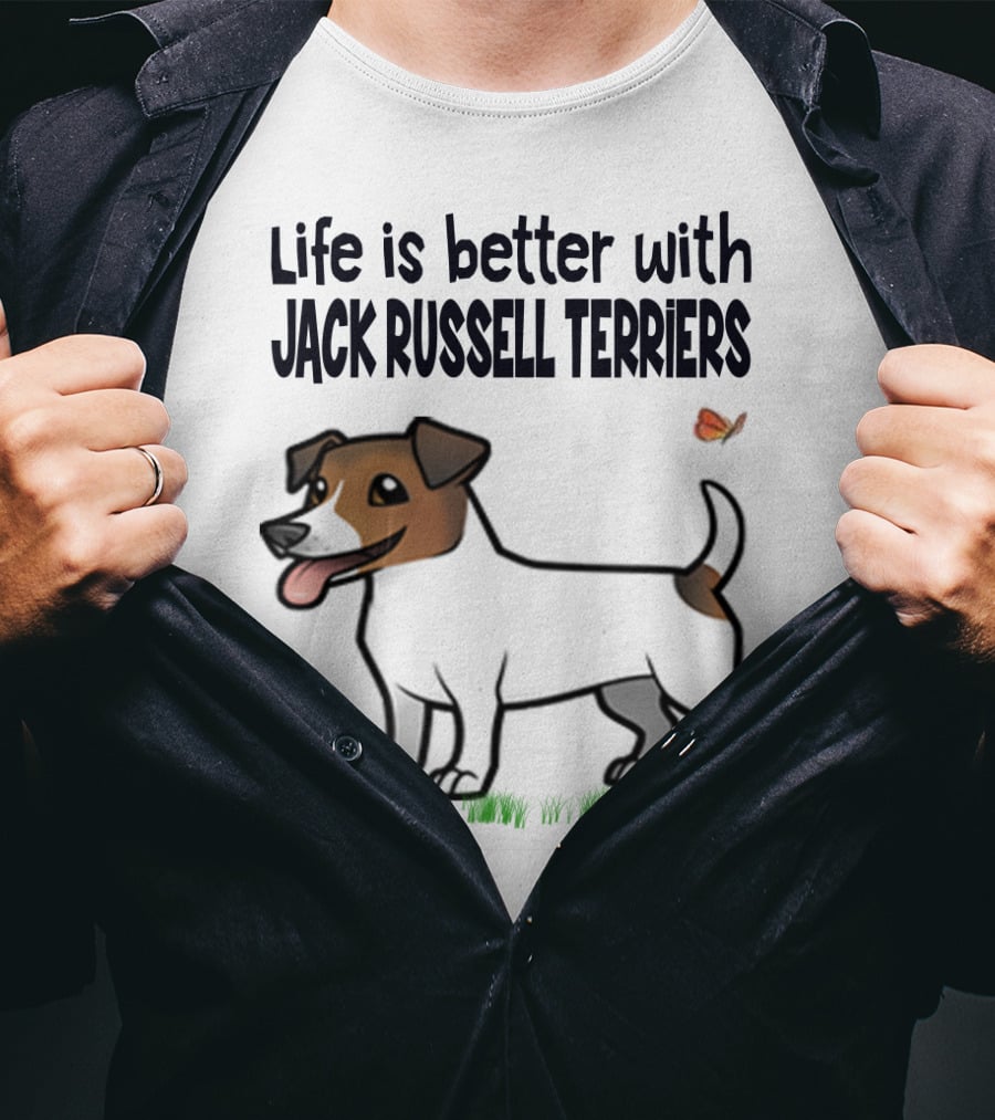 Life Is Better With Jack Russell Terriers Cute Dog And Butterfly T-Shirt