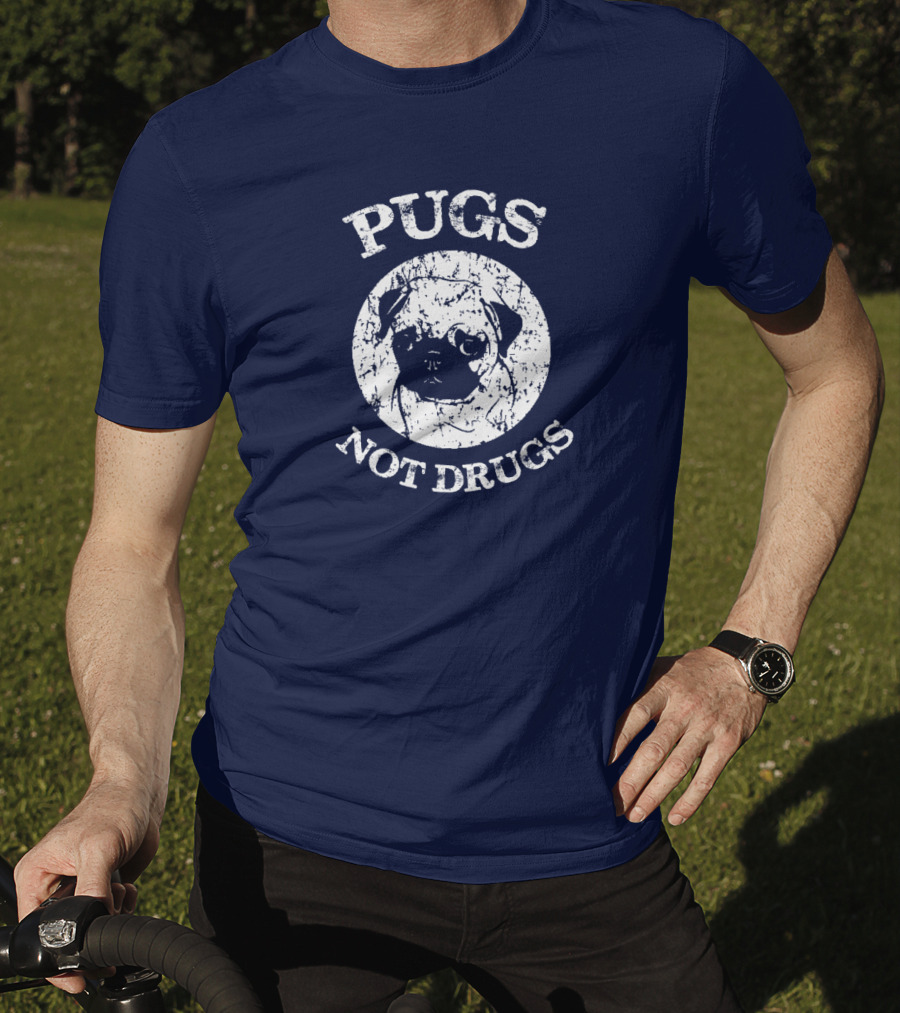 Vintage Style Pugs Not Drugs With Distressed Pug Face T-Shirt