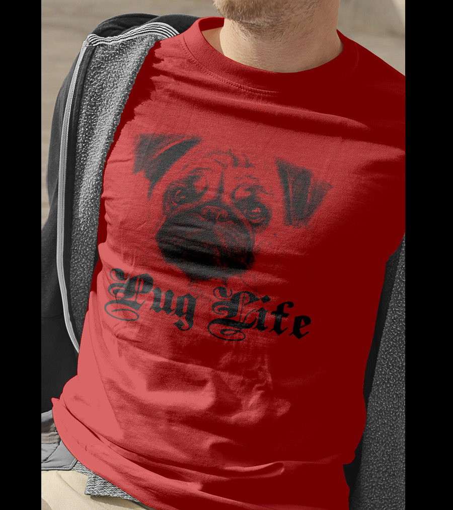 Pug Life Gothic Script With Realistic Pug T-Shirt