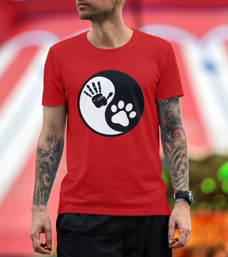 Yin Yang Hand Paw Print Best Dog Harmony T-Shirt