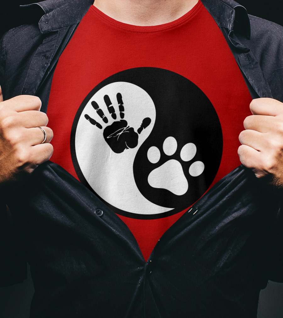 Yin Yang Hand Paw Print Best Dog Harmony T-Shirt
