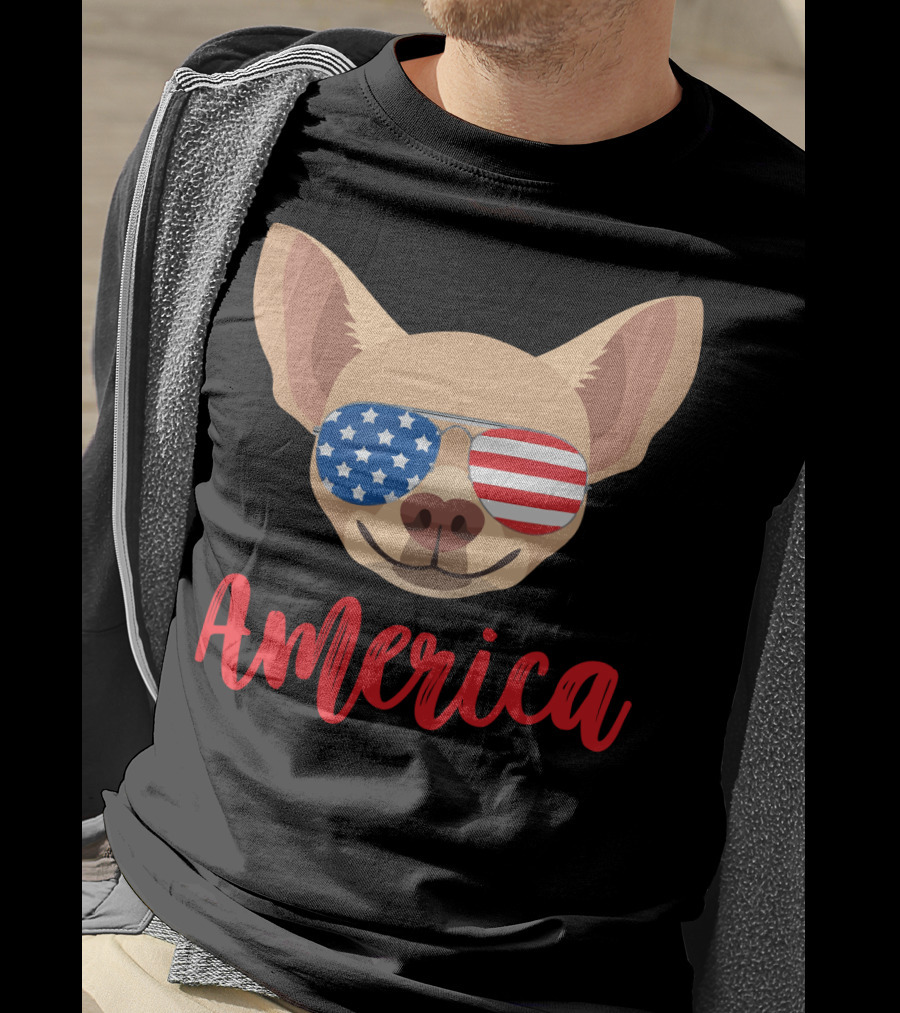 America Chihuahua Patriotic Sunglasses Dog T-Shirt