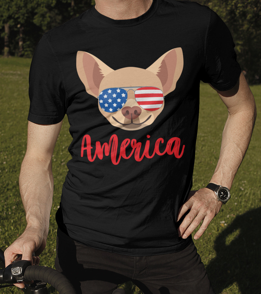 America Chihuahua Patriotic Sunglasses Dog T-Shirt
