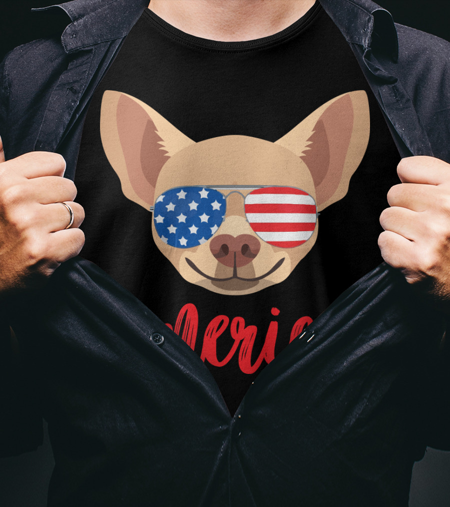 America Chihuahua Patriotic Sunglasses Dog T-Shirt