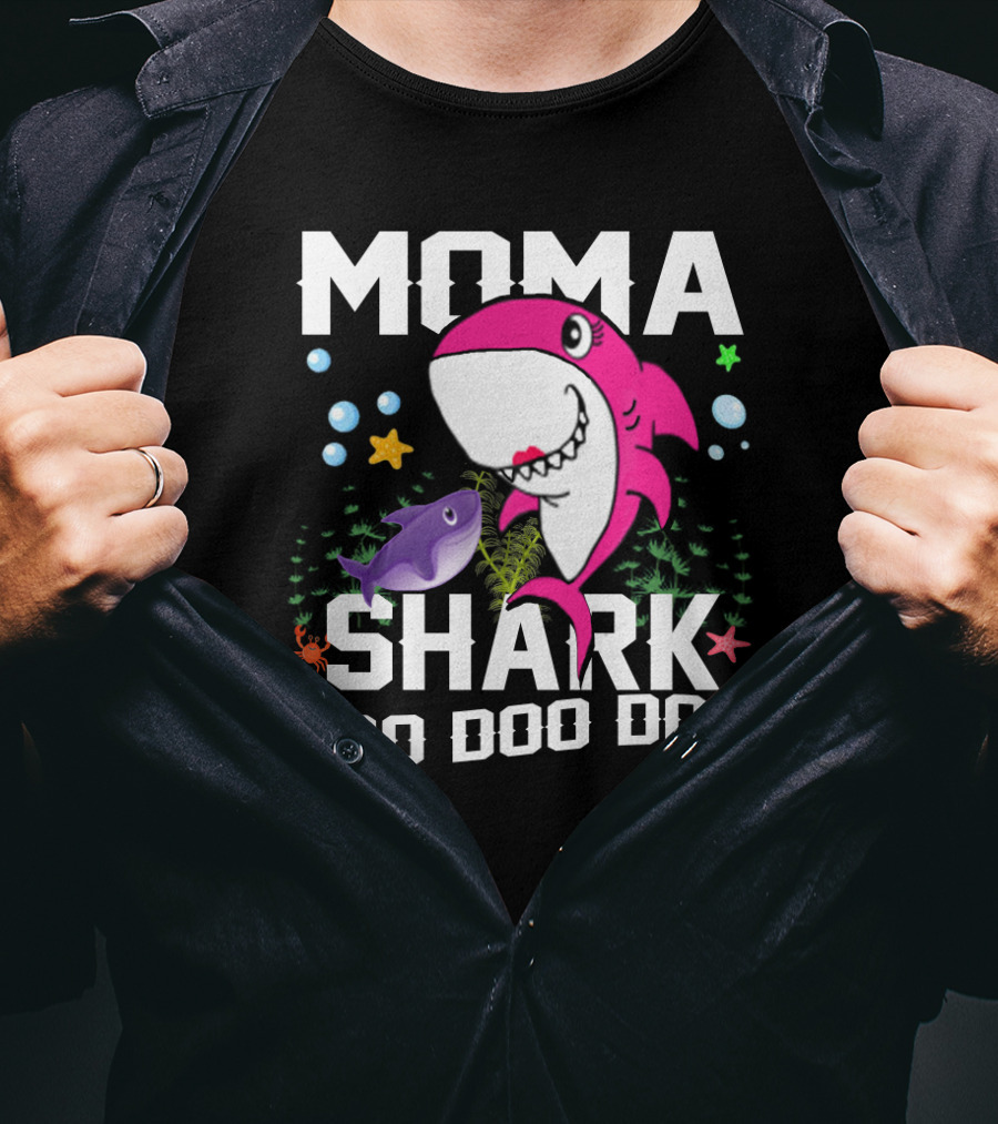 Moma Shark Doo Doo Doo With Pink Shark And Sea Creatures T-Shirt