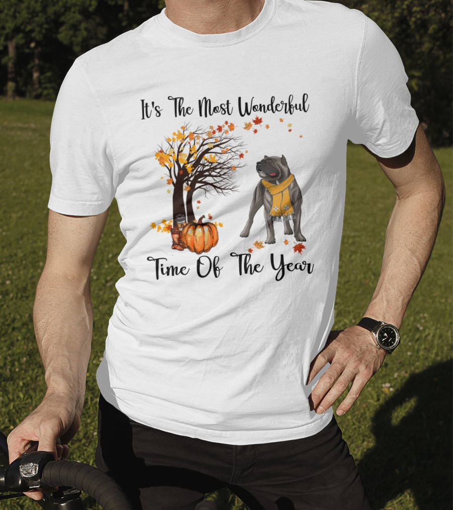 It's The Most Wonderful Time Of The Year Cane Corso Autumn Pumpkin Leaves Scarf T-Shirt