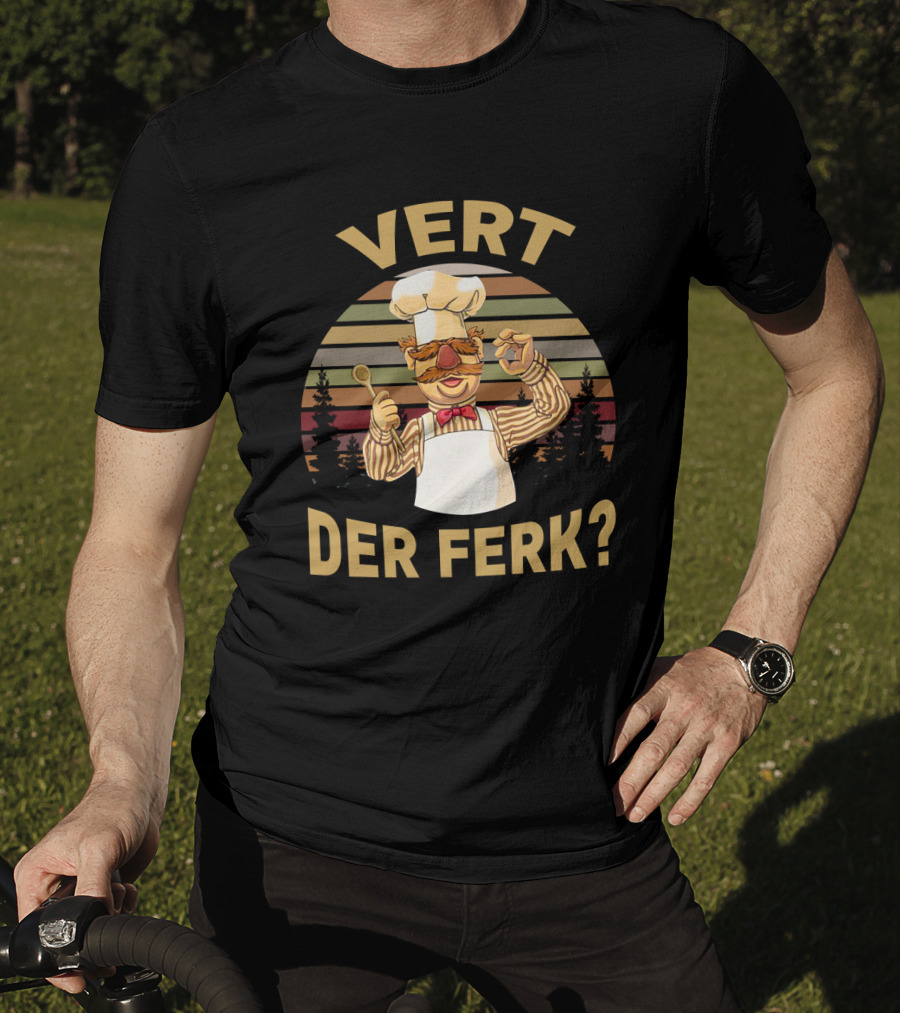 VERT DER FERK Swedish Chef Retro Sunset Forest T-Shirt