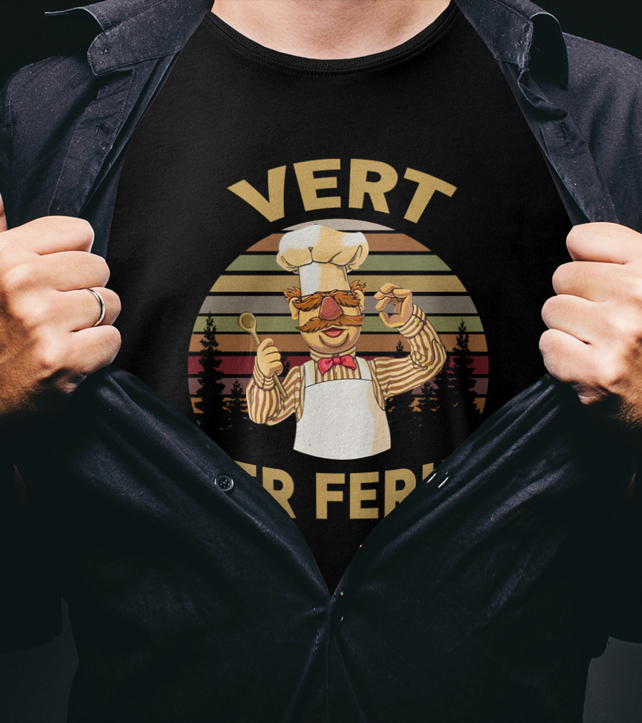 VERT DER FERK Swedish Chef Retro Sunset Forest T-Shirt