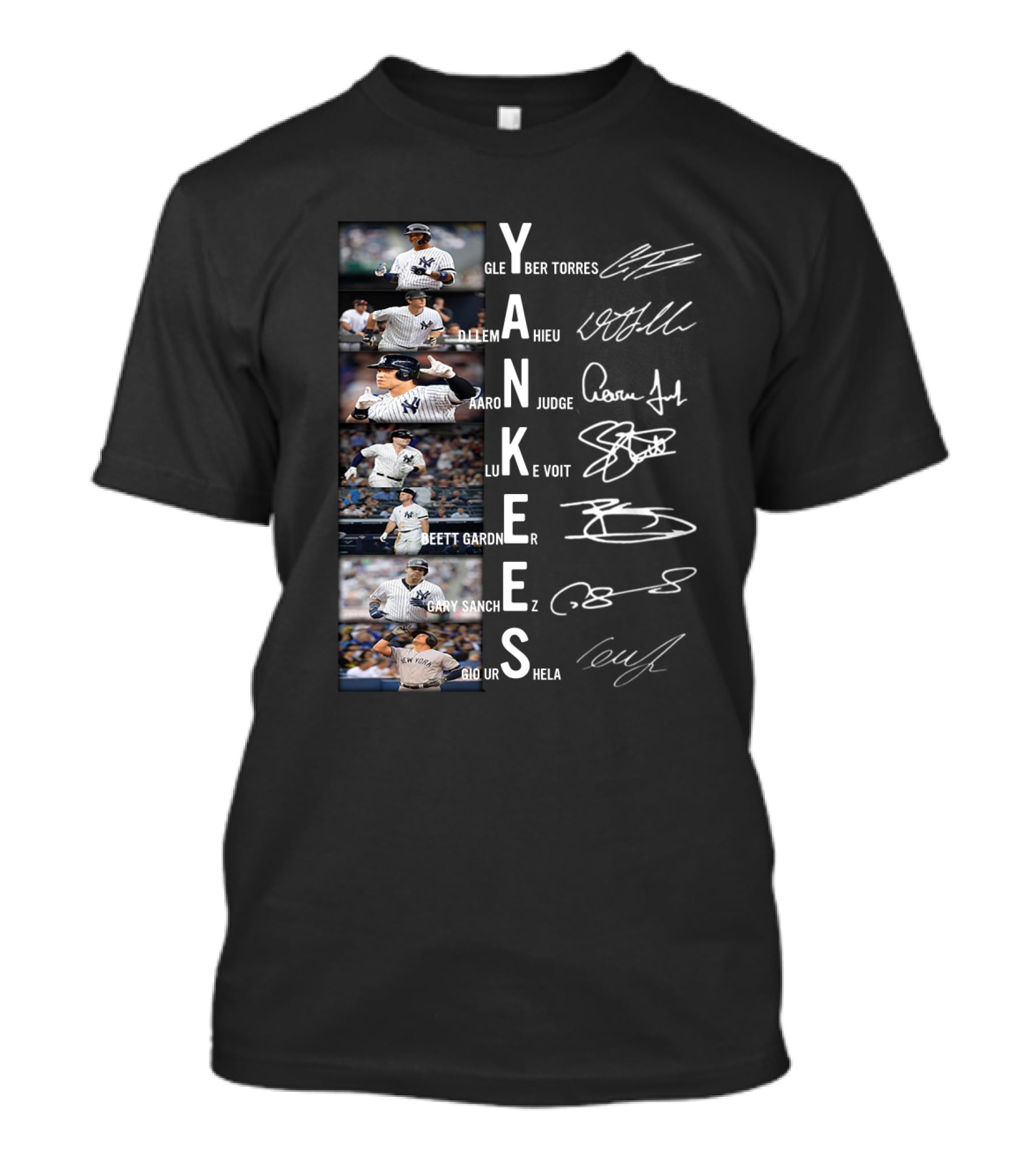 Yankees Signature Series Baseball Players Glayber Torres Dj Lemahieu Aaron Judge Luke Voit Brett Gardner Gary Sanchez Gio Urshela T-Shirt