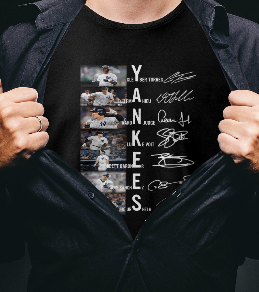 Yankees Signature Series Baseball Players Glayber Torres Dj Lemahieu Aaron Judge Luke Voit Brett Gardner Gary Sanchez Gio Urshela T-Shirt