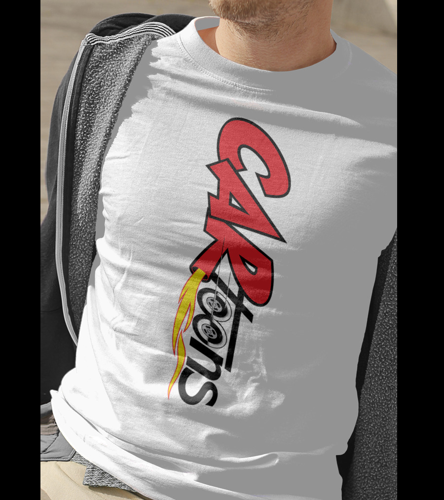 CARTOONS Red And Black Text With Flames And Wheel T-Shirt