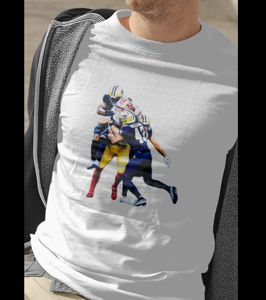 George Kittle Tackled By Three Opponents Football Action Scene T-Shirt