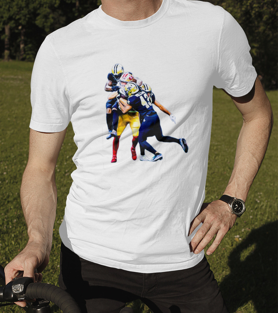 George Kittle Tackled By Three Opponents Football Action Scene T-Shirt