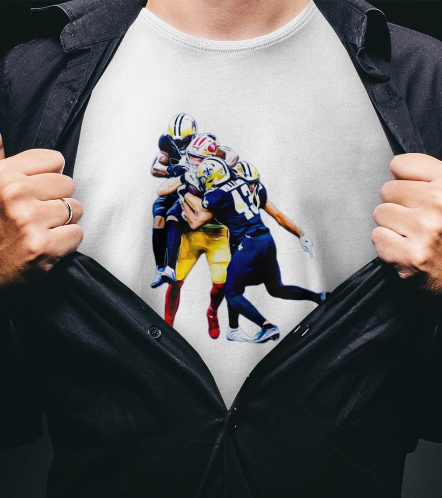 George Kittle Tackled By Three Opponents Football Action Scene T-Shirt
