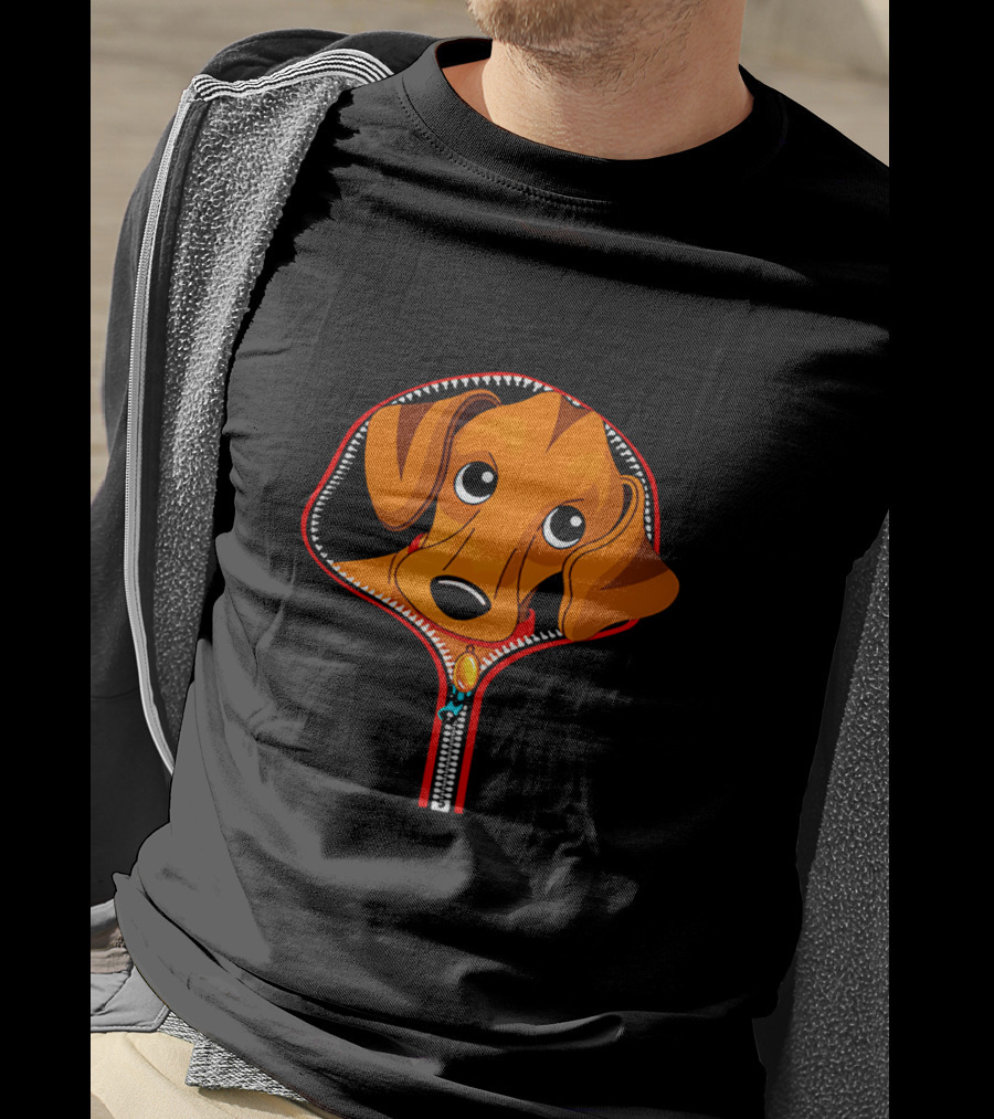 Dachshund Zipper Dog Peeking Out T-Shirt