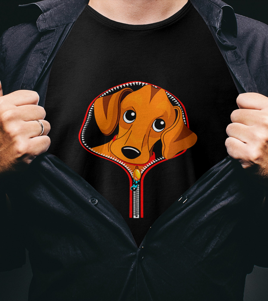 Dachshund Zipper Dog Peeking Out T-Shirt