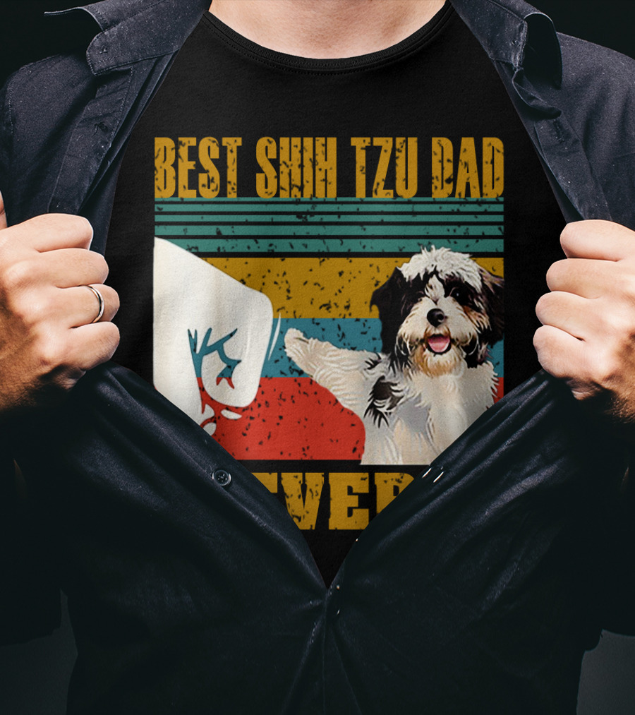 Best Shih Tzu Dad Ever Vintage Style Dog Paw Prints T-Shirt