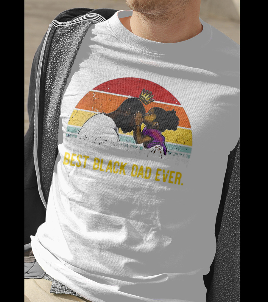 Best Black Dad Ever Crown Sunset Stripes T-Shirt