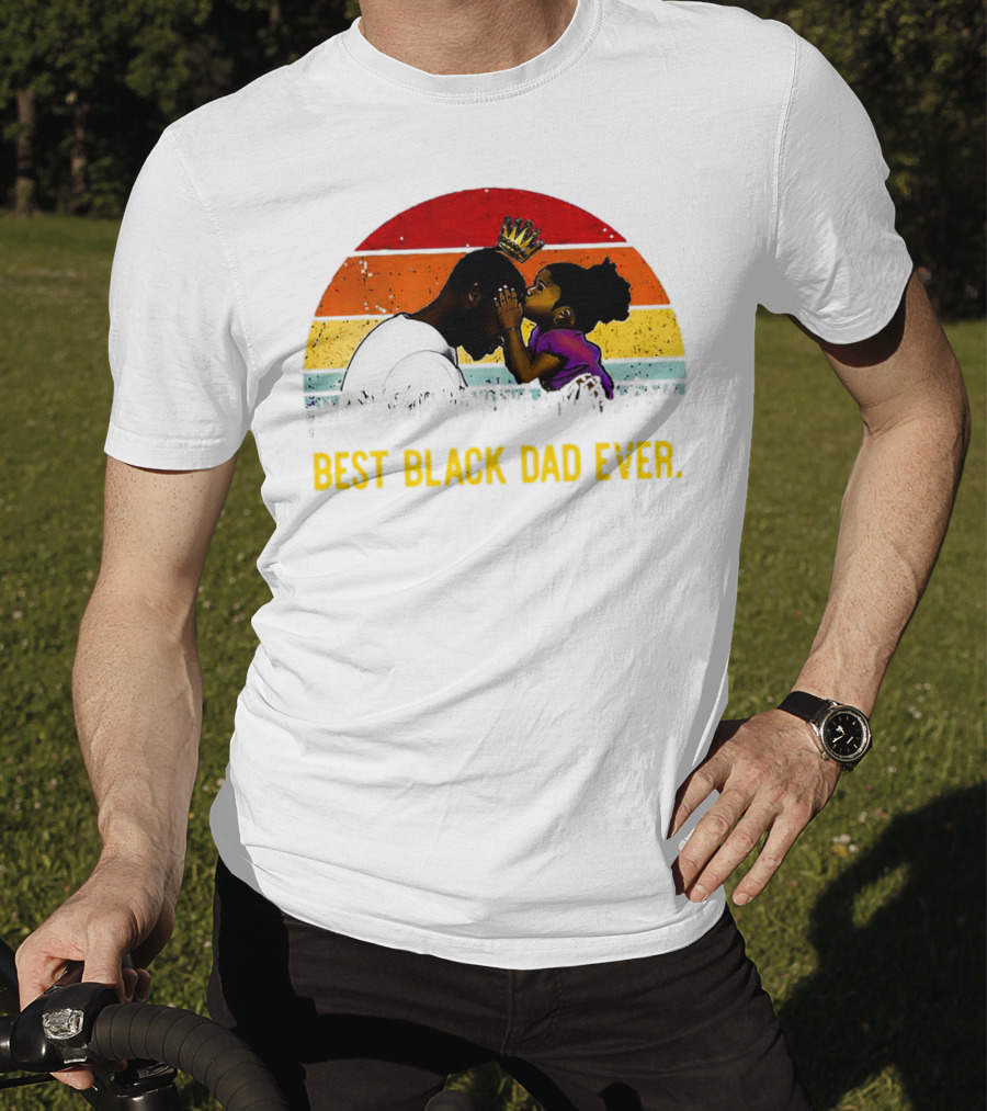 Best Black Dad Ever Crown Sunset Stripes T-Shirt