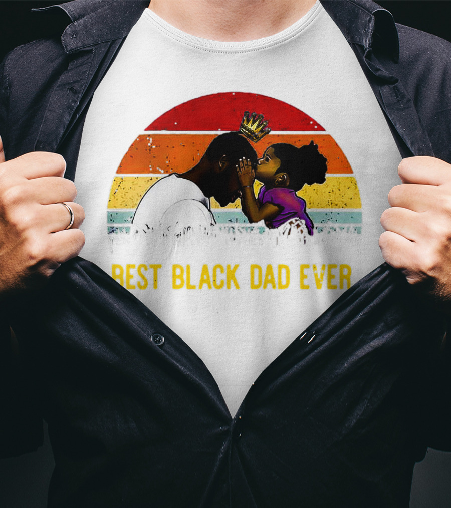Best Black Dad Ever Crown Sunset Stripes T-Shirt