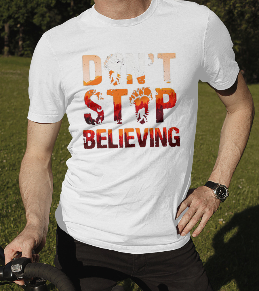 Bigfoot Don't Stop Believing Footprint Silhouette Adventure T-Shirt