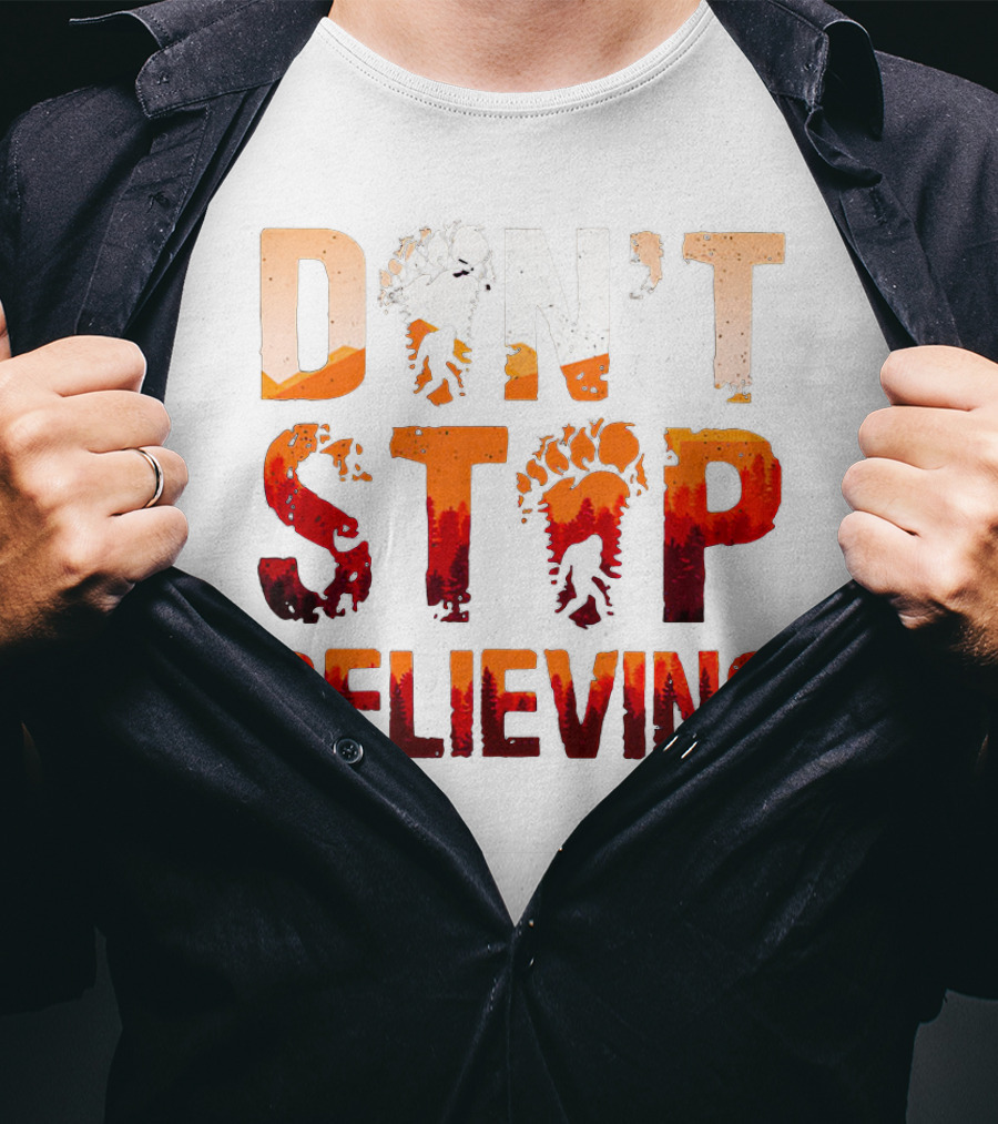 Bigfoot Don't Stop Believing Footprint Silhouette Adventure T-Shirt