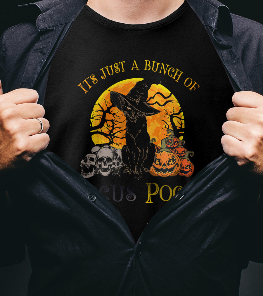 It's Just A Bunch Of Hocus Pocus Black Cat Moon Halloween Costume T-Shirt