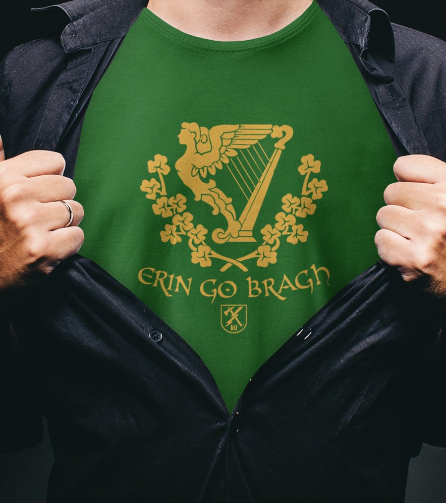Erin Go Bragh Irish Harp And Shamrock Emblem T-Shirt