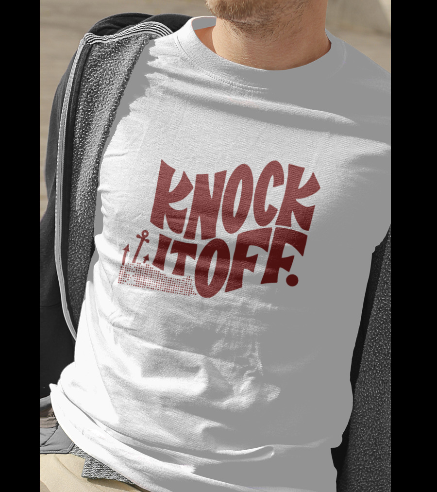 KNOCK IT OFF Lettering With Rising Arrow Figures T-Shirt