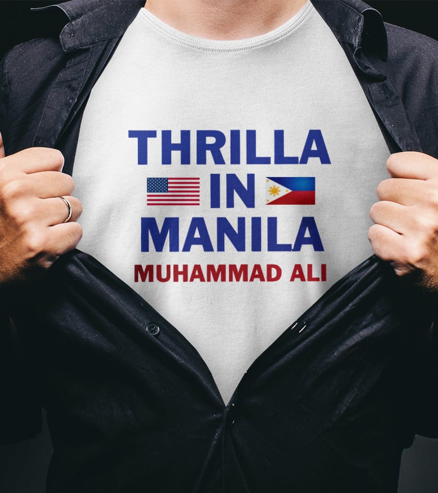 Thrilla IN Manila Muhammad Ali USA Philippines Flags T-Shirt