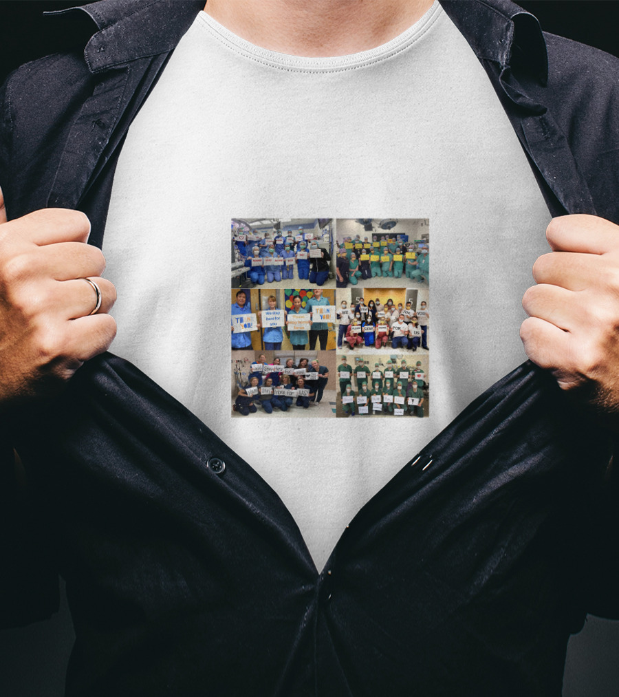 We Stay Here For You Please Stay Home For Us Healthcare Workers Holding Signs T-Shirt