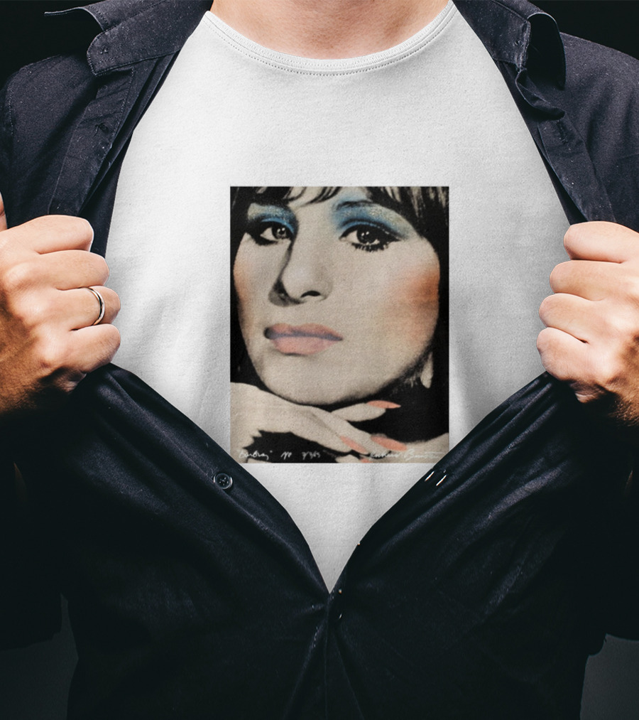 Barbra Streisand Portrait With Signature And Blue Eye Shadow T-Shirt