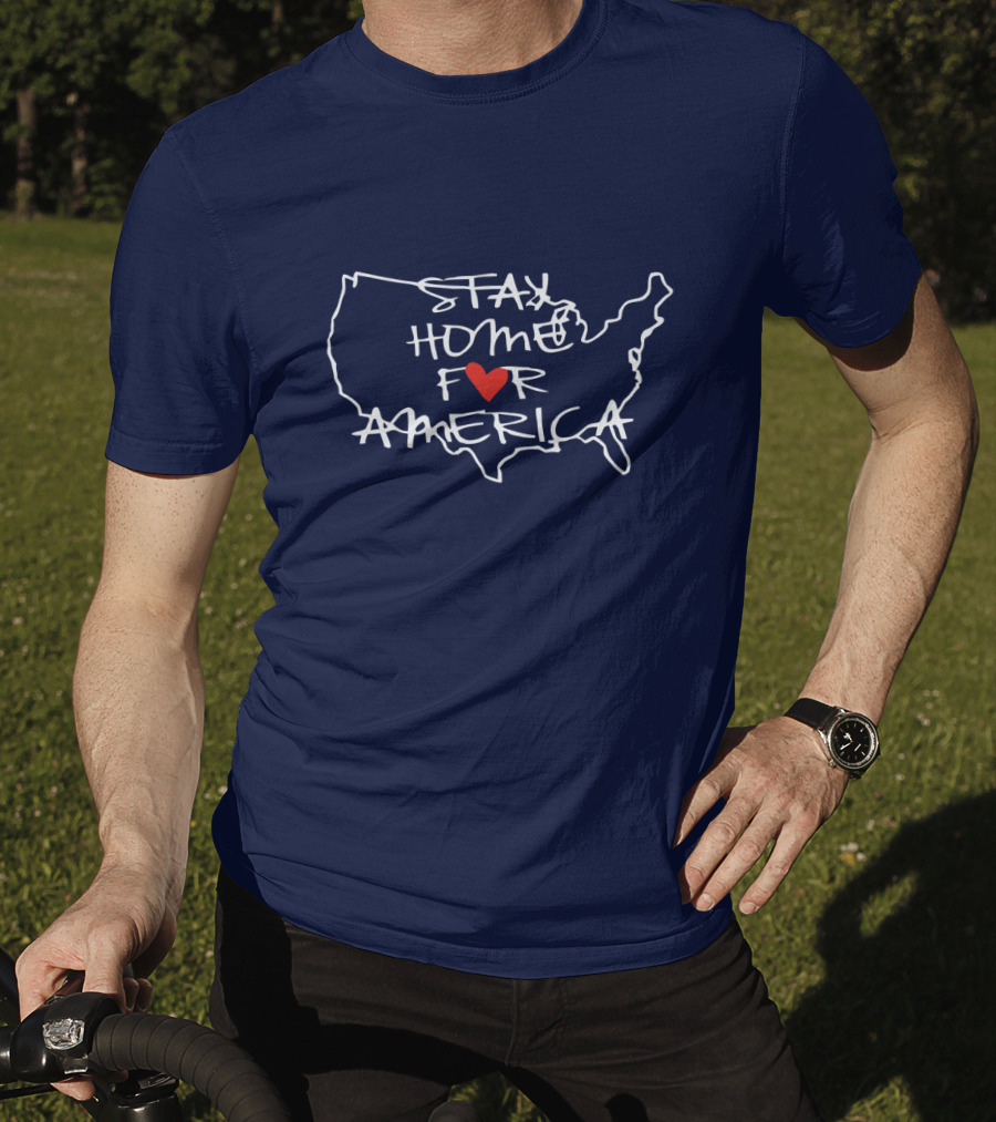 Stay Home For America Heart Map Outline T-Shirt