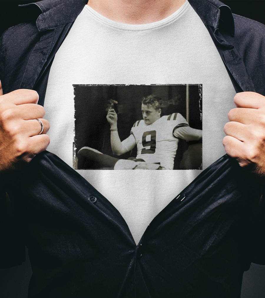 Smoking Joe Burrow Cigar Relaxing In Football Jersey Number 9 T-Shirt