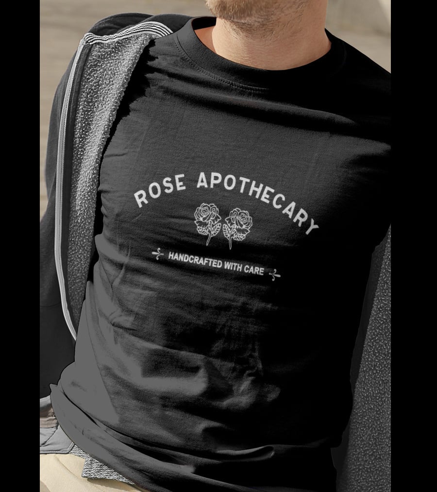 ROSE APOTHECARY HANDCRAFTED WITH CARE Vintage Floral Branding T-Shirt