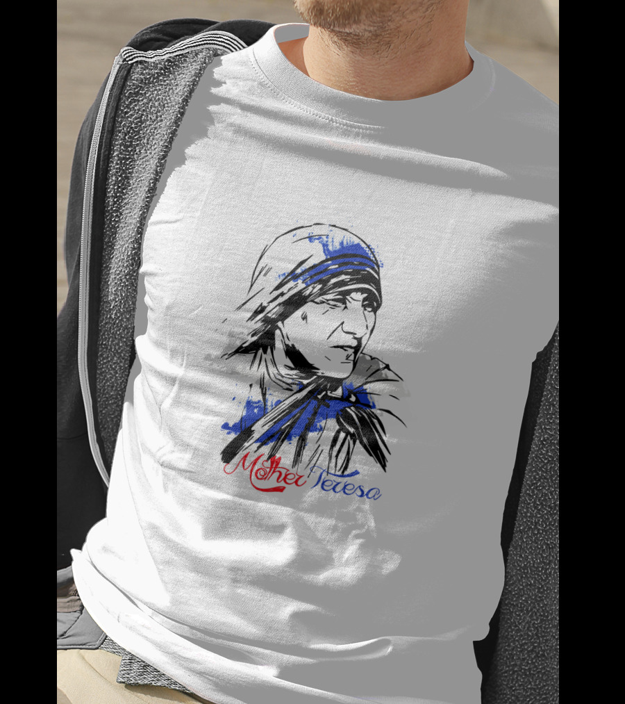 Mother Teresa Hand-Drawn Blue And Red Stylized T-Shirt