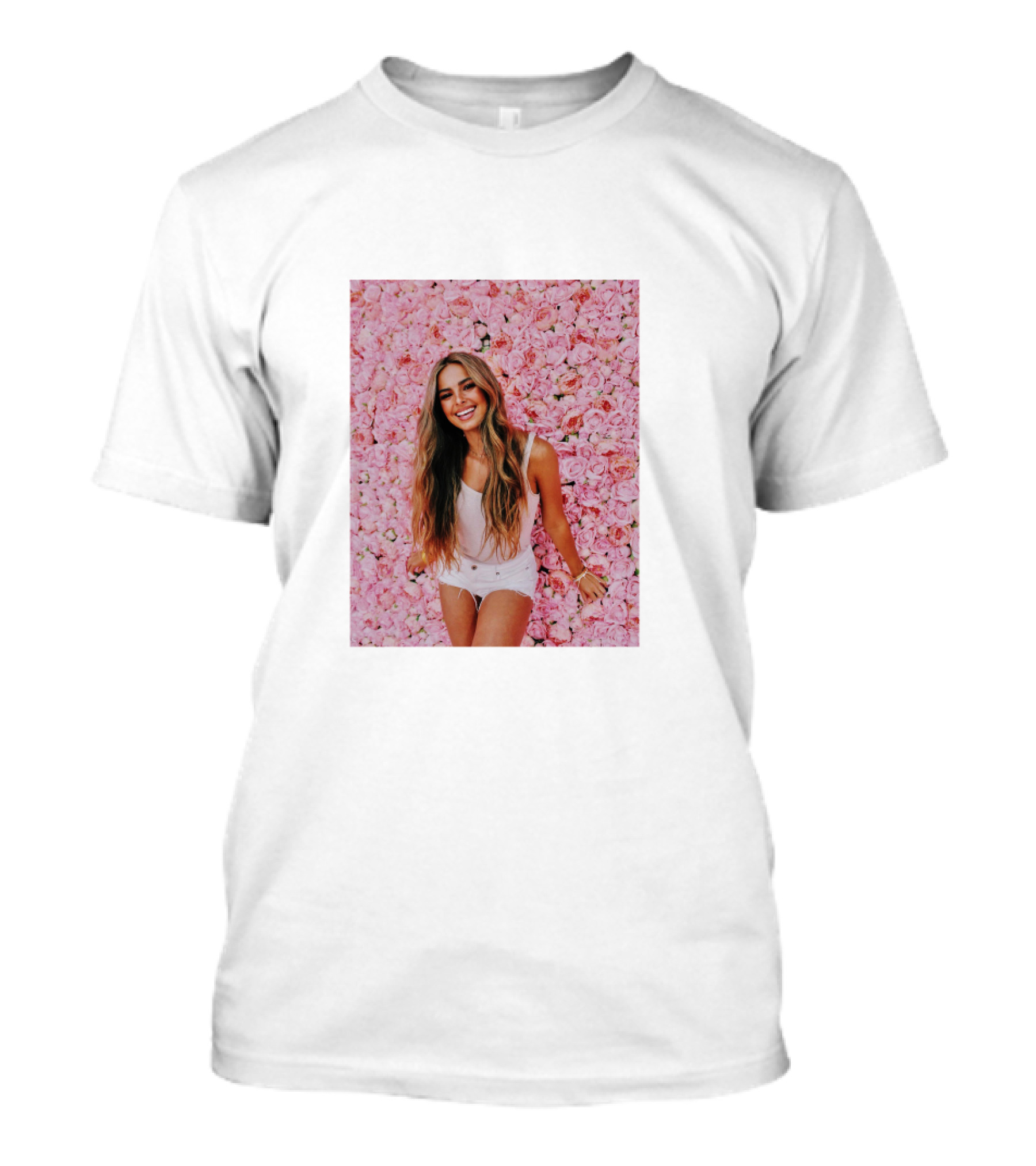 Addison Rae Merch Pink Floral Background Pouty Face T-Shirt
