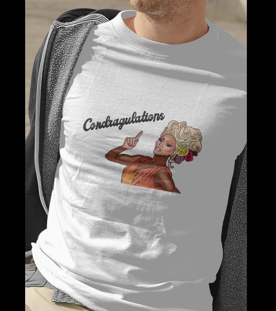Condragulations Drag Queen Illustration With Flowers And Orange Dress T-Shirt