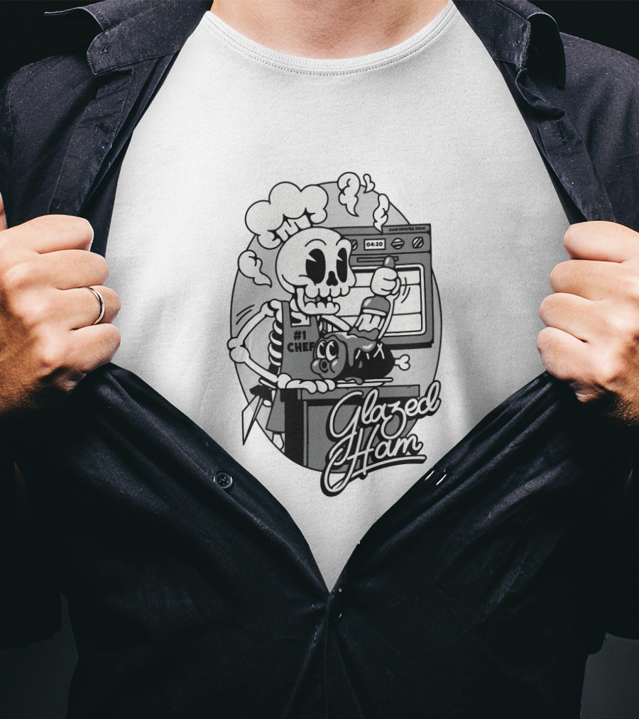 Glazed Ham Cold Ones Merch #1 Chef Skeleton Oven Cooking T-Shirt