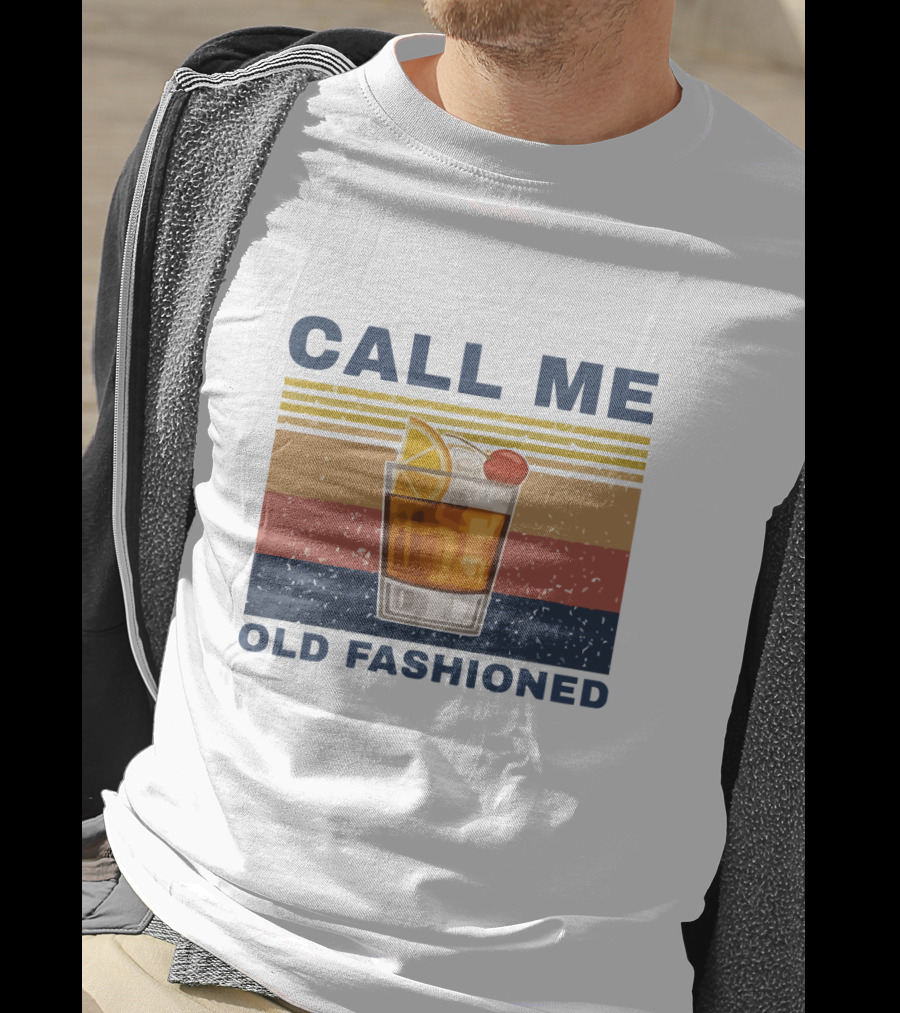 Call Me Old Fashioned Whiskey Cocktail Retro Stripes T-Shirt