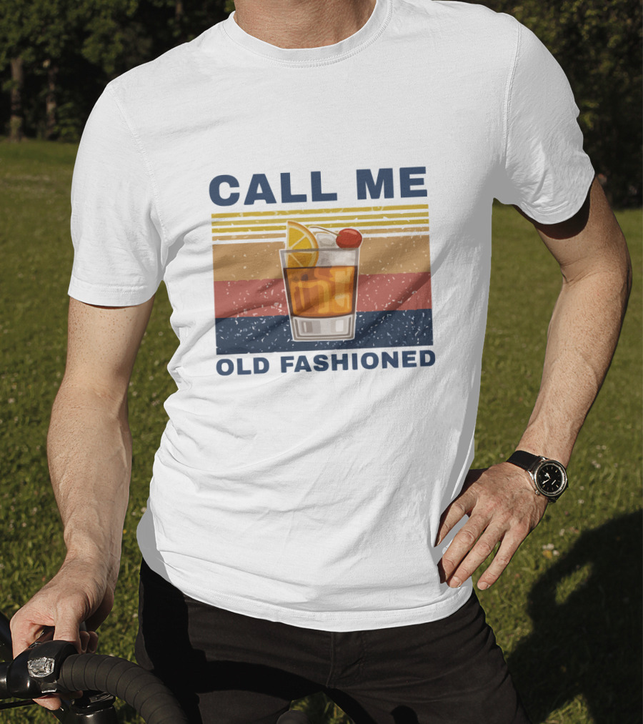 Call Me Old Fashioned Whiskey Cocktail Retro Stripes T-Shirt