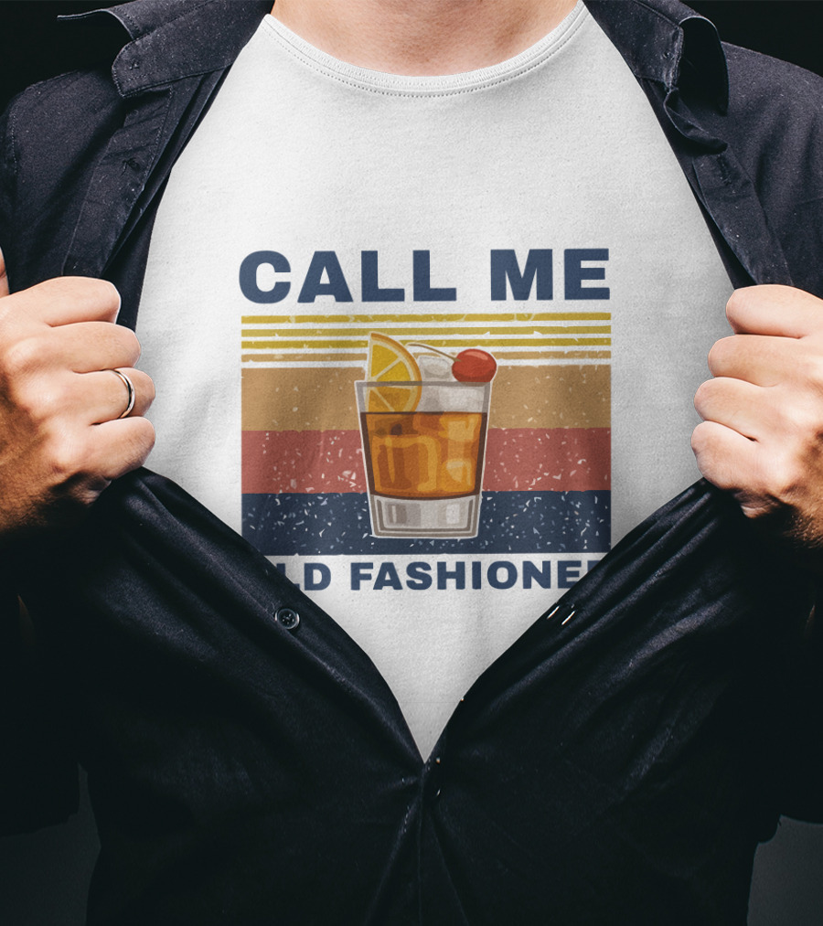 Call Me Old Fashioned Whiskey Cocktail Retro Stripes T-Shirt