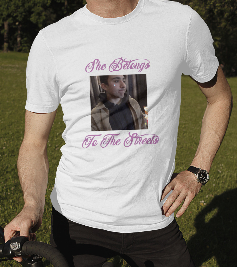 She Belongs To The Streets Photo Of Young Man Smirking In Hoodie And Jacket T-Shirt