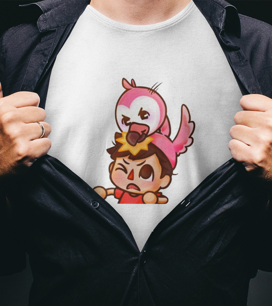 Youtooz Flamingo Angry Cartoon Character With Pink Bird Companion T-Shirt